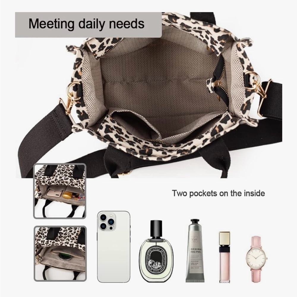 Leopard Print Tote Bag with Black Accents - Picture 3 of 5